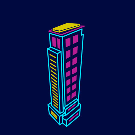 Black night town Line. Pop Art logo. Colorful design with dark background. Abstract vector illustration. Isolated black background for t-shirt, poster, clothing, merch, apparel, badge designのイラスト素材