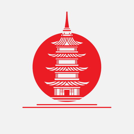 Japanese pagoda vector silhouette line pop art potrait logo colorful design. Abstract vector illustration. Isolated black background for t-shirt, poster, clothing.のイラスト素材