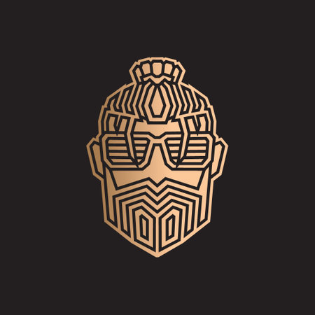 Undercut pompadour man logo line pop art potrait colorful design with dark background. Abstract vector illustration.のイラスト素材