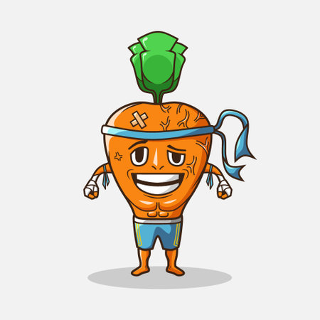 Carrot muay thai fighter cute character emotion emoticon logo design vector.のイラスト素材