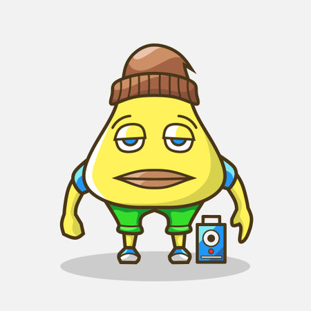 Cute reggae beat box pear fruit character with loudspeaker logo. Abstract vector illustration.のイラスト素材