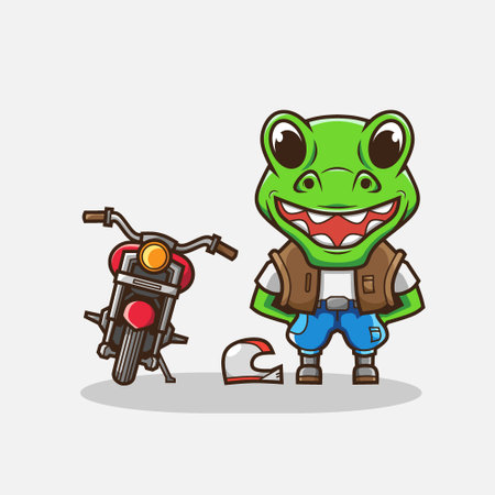 Cute dinosaur biker character logo. Abstract vector illustration.のイラスト素材