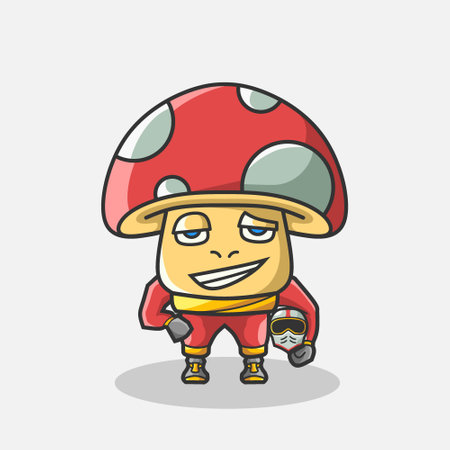 Cute rider mushroom character illustration. Simple plant cartoon vector design. Isolated with soft background.のイラスト素材