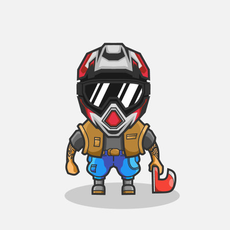 Cute motocross biker rider character illustration. Simple cartoon vector design. Isolated with soft background.のイラスト素材
