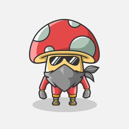 Cute bandit mushroom character illustration. Simple plant cartoon vector design. Isolated with soft background.のイラスト素材
