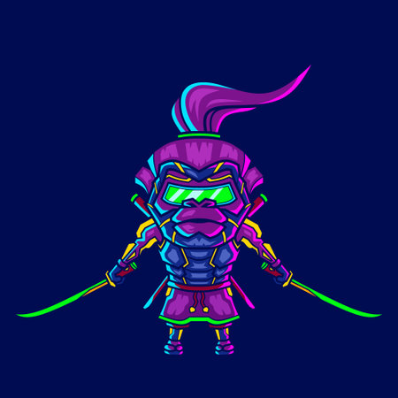 Samurai cyberpunk logo line pop art portrait fiction colorful design with dark background. Abstract vector illustration.のイラスト素材