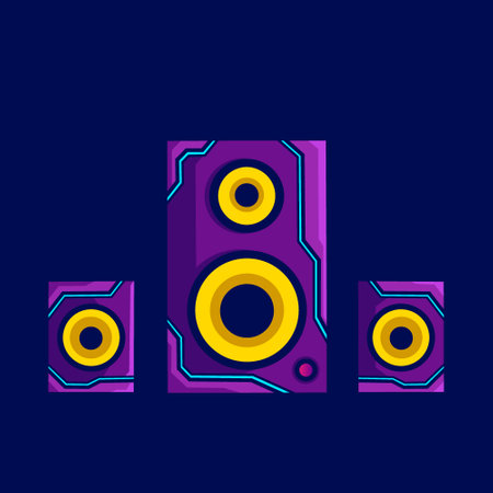 Portable speaker neon cyberpunk logo fiction colorful design with dark background. Abstract t-shirt vector illustration.のイラスト素材