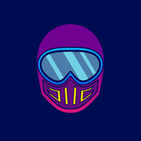 Camera cyberpunk logo line pop art portrait fiction colorful design with dark background. Abstract vector illustration.のイラスト素材
