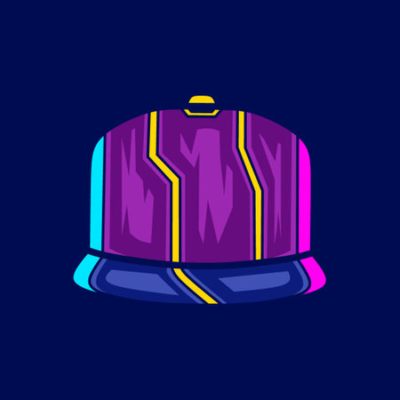 Snapback hat cyberpunk logo line pop art portrait fiction colorful design with dark background. Abstract vector illustration.のイラスト素材