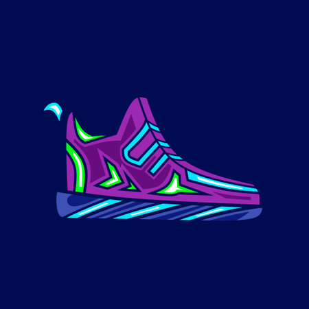Shoes cyberpunk logo line pop art portrait fiction colorful design with dark background. Abstract vector illustration.のイラスト素材