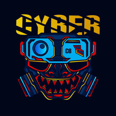 Samurai mask cyberpunk vector logo fiction colorful design with dark background.のイラスト素材
