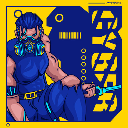 Samurai cyberpunk logo vector fiction colorful design illustration.のイラスト素材