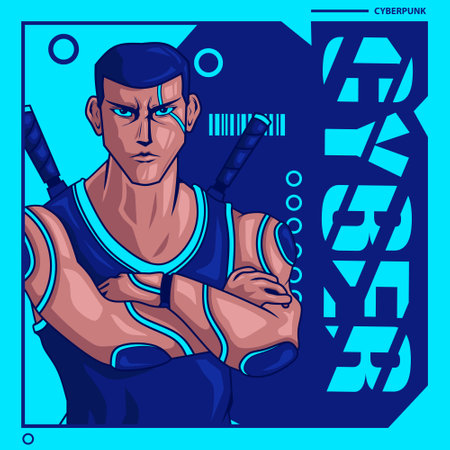 Samurai cyberpunk logo vector fiction colorful design illustration.のイラスト素材