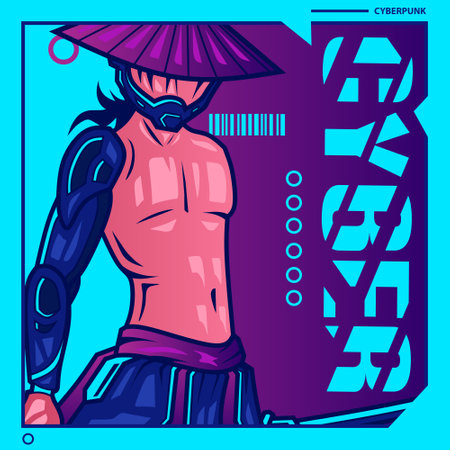 Samurai cyberpunk logo vector fiction colorful design illustration.のイラスト素材