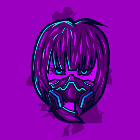 Samurai head cyberpunk logo vector fiction colorful design illustration with red background.のイラスト素材