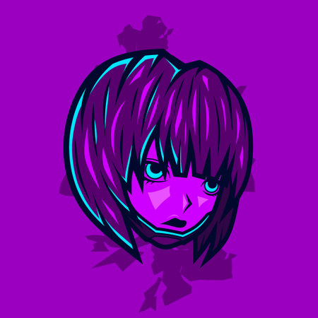 Samurai head cyberpunk logo vector fiction colorful design illustration with red background.のイラスト素材