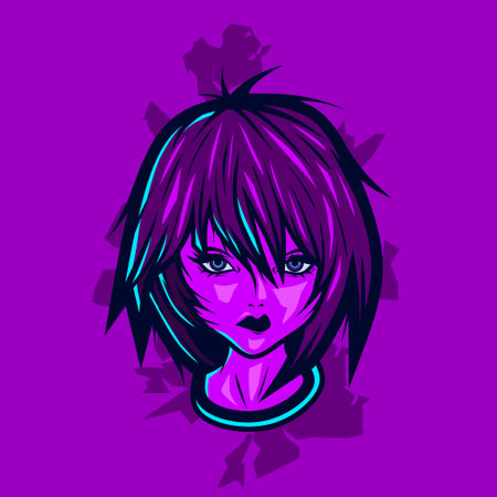 Samurai head cyberpunk logo vector fiction colorful design illustration with red background.のイラスト素材