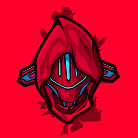 Samurai head cyberpunk logo vector fiction colorful design illustration with red background.のイラスト素材