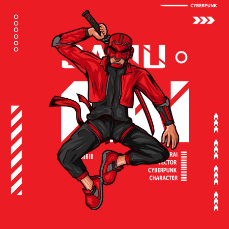 Samurai cyberpunk character vector fiction colorful design illustration.のイラスト素材