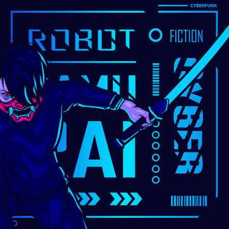 Samurai cyberpunk fiction character vector. Colorful t-shirt design illustration.のイラスト素材