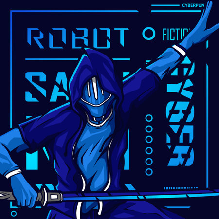 Samurai cyberpunk fiction character vector. Colorful t-shirt design illustration.のイラスト素材