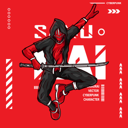 Samurai cyberpunk character vector fiction colorful design illustration.のイラスト素材