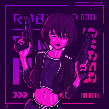Futuristic girl with a gun. Vector illustration of a girl in a futuristic style.のイラスト素材