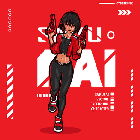 Beautiful girl with a gun in her hand. Vector illustration.のイラスト素材