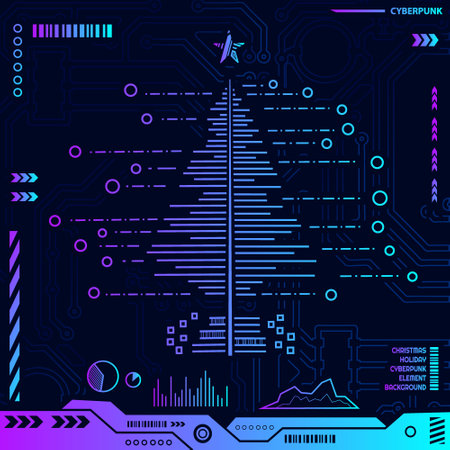 Christmas cyber element shape in cyberpunk background. Abstract vector illustration.