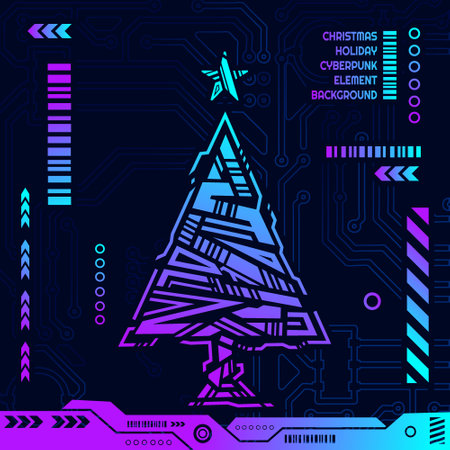 Christmas cyber element shape in cyberpunk background. Abstract vector illustration.のイラスト素材