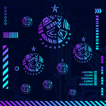 Christmas cyber element shape in cyberpunk background. Abstract vector illustration.のイラスト素材