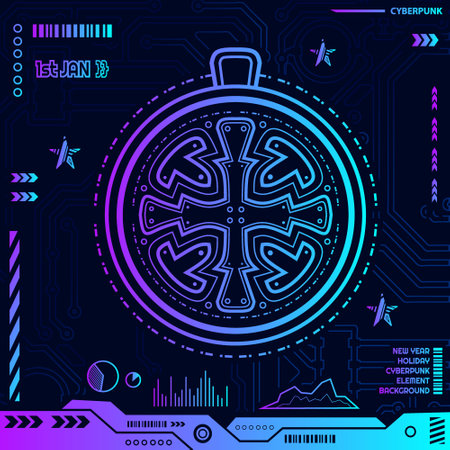 New year cyberpunk technology design with dark background. Abstract vector illustration.のイラスト素材
