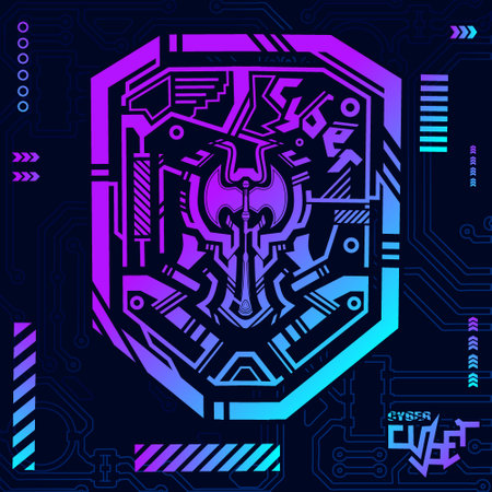 Abstract vector illustration. Futuristic cyberpunk style. Design element. Cyberpunk design with dark backgroundのイラスト素材