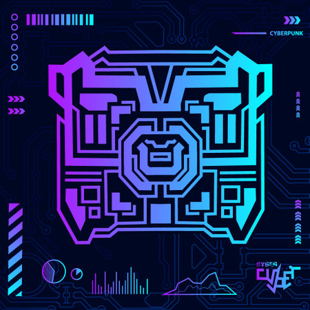 Futuristic user interface. Hi-tech circuit board. Vector illustration. Cyberpunk design with dark background.のイラスト素材