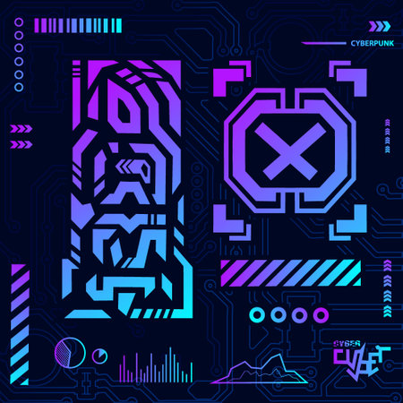 Cyberpunk design with dark background. Abstract technology vector illustration. Cyberpunk design with dark background.のイラスト素材