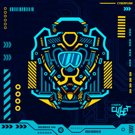 Goggles for sport activity cyberpunk blue design with dark background. Abstract technology vector illustration.のイラスト素材