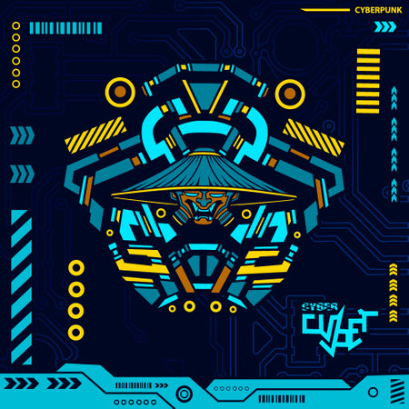 Samurai cyberpunk ninja design with dark background. Abstract technology vector illustration.のイラスト素材
