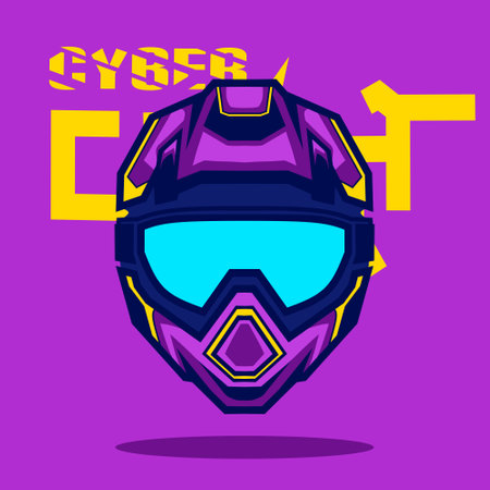 Motocross helmet trail fullface adventure logo. Colorful design with cyberpunk background. Abstract vector illustration. Isolated black background for t-shirt, poster, clothing, merch, apparel, badgeのイラスト素材