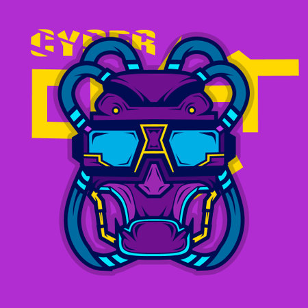 Robot cyberpunk blue design with dark background. Abstract technology vector illustration.のイラスト素材