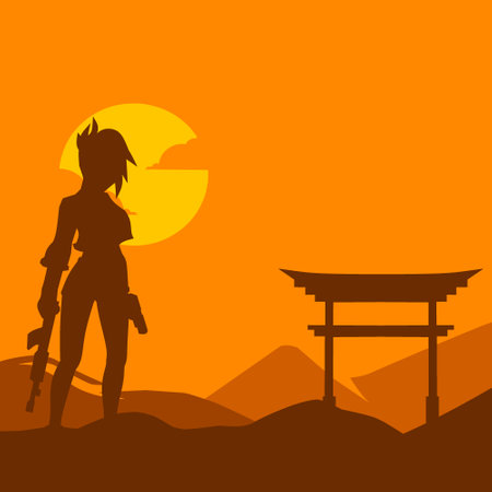 Gun woman hero t-shirt colorful design. Abstract vector illustration.のイラスト素材