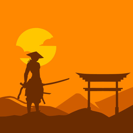 Samurai swordsman hero t-shirt colorful design. Abstract vector illustration.のイラスト素材