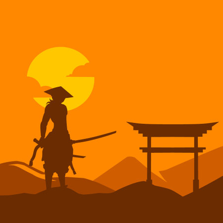 Samurai swordsman hero t-shirt colorful design. Abstract vector illustration.の素材 [FY310199203984]