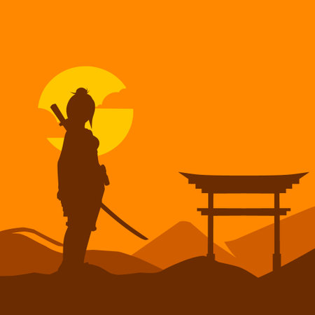 Samurai sword woman hero t-shirt design. Abstract vector illustration.のイラスト素材