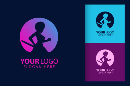 Samurai woman logo. Colorful symbol template vector branding design. Isolated with soft background.のイラスト素材