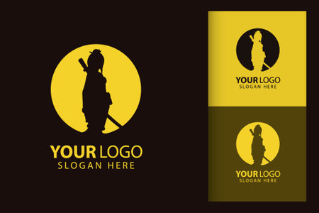 Samurai woman logo. Colorful symbol template vector branding design. Isolated with soft background.のイラスト素材