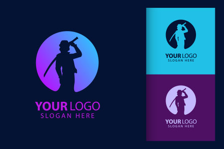 Samurai man logo in cyberpunk. Colorful symbol template design with soft background. Abstract vector branding.のイラスト素材