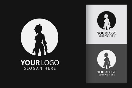 Beautiful woman holding gun logo. Colorful symbol template vector branding design. Isolated with soft background.のイラスト素材