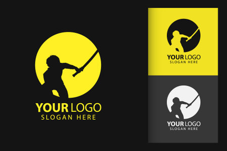 Samurai man logo in cyberpunk. Colorful symbol template design with soft background. Abstract vector branding.のイラスト素材