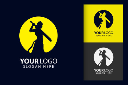 Samurai man logo in cyberpunk. Colorful symbol template design with soft background. Abstract vector branding.のイラスト素材