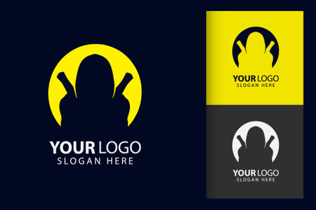 Samurai man logo in cyberpunk. Colorful symbol template design with soft background. Abstract vector branding.のイラスト素材
